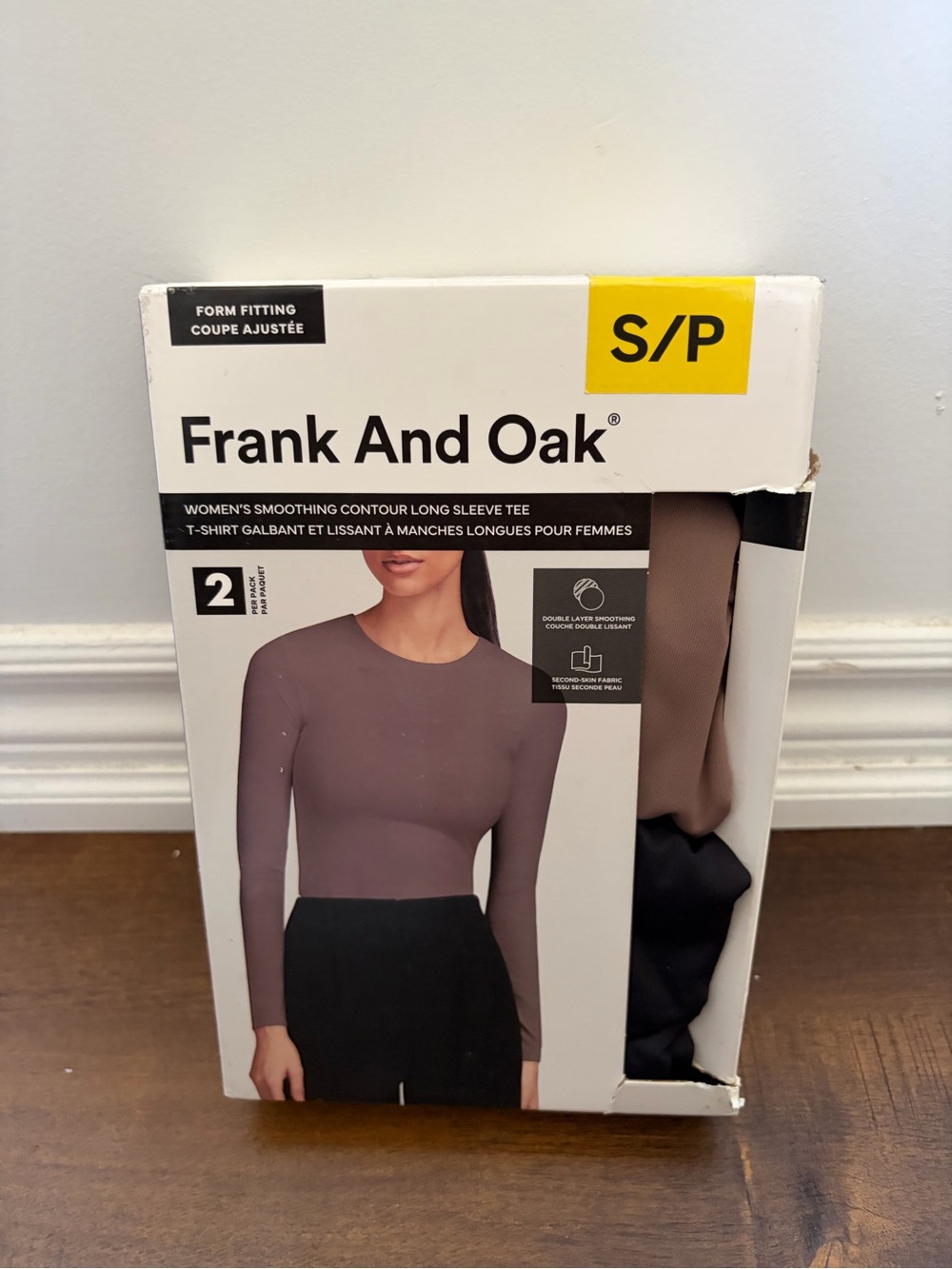 NEW Frank And Oak Women's Long Sleeve Contour Tee - Taupe & Black - Small